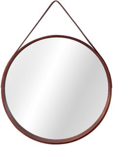 Dekorstudio Tmavo hnedé drevené okrúhle Retro zrkadlo na koženom páse Rozmer zrkadla: priemer 50cm