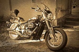 DIMEX | Vliesové fototapety na stenu Vintage motorka MS-5-2155 | 375 x 250 cm | béžová, čierna, žltá