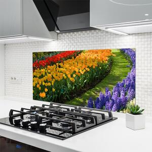 Sklenený obklad Do kuchyne Kvety záhrada tulipány 120x60 cm