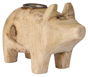 Drevený svietnik Nature Pig – väčší