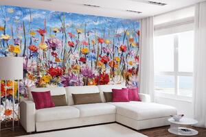 Samolepiaca vliesová fototapeta Maľba - Poľné kvety 375 x 250 cm