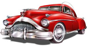 DIMEX | Vliesové fototapety na stenu Červený retro automobil MS-5-2196 | 375 x 250 cm | červená, biela, metalická