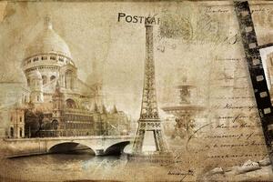 DIMEX | Vliesové fototapety na stenu Retro parížska pohľadnica MS-5-2132 | 375 x 250 cm | béžová, čierna, hnedá