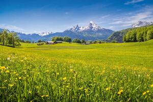 DIMEX | Vliesové fototapety na stenu Idylický pohľad na Alpy MS-5-1714 | 375 x 250 cm | zelená, modrá, šedá
