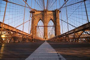 DIMEX | Vliesové fototapety na stenu Brooklyn Bridge pri východe slnka MS-5-2964 | 375 x 250 cm | modrá, biela, hnedá