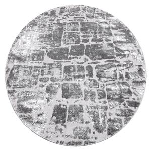 Moderný MEFE koberec okrúhly 6184 Dlažba tehla - Štrukturálny, dve vrstvy rúna tmavosivá