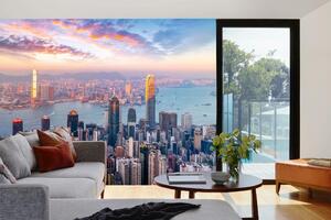 Samolepiaca vliesová fototapeta Hongkong panoráma 375 x 250 cm