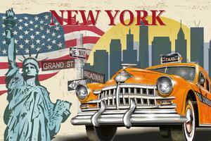 DIMEX | Vliesové fototapety na stenu New York Taxi MS-5-2181 | 375 x 250 cm | modrá, červená, žltá, metalická