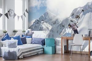 Samolepiaca vliesová fototapeta Snowboardista na horách 375 x 250 cm