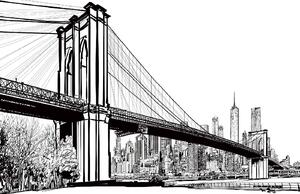 DIMEX | Vliesové fototapety na stenu Ilustrácie Brooklyn Bridge MS-5-2965 | 375 x 250 cm | biela, čierna