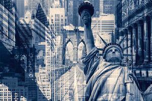 DIMEX | Vliesové fototapety na stenu New York koláž MS-5-2981 | 375 x 250 cm | modrá, biela