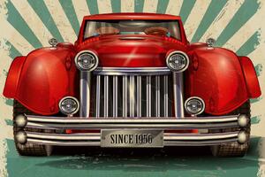 DIMEX | Vliesové fototapety na stenu Vintage plagát automobil MS-5-2214 | 375 x 250 cm | zelená, červená, béžová, metalická
