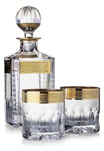 Bohemia Crystal ručne brúsený whisky set Romantic (1 karafa +2 poháre na whisky)