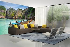 Samolepiaca vliesová fototapeta Loďky v Maya Bay 375 x 250 cm