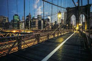 DIMEX | Vliesové fototapety na stenu Brooklynský most v noci MS-5-2967 | 375 x 250 cm | modrá, biela, čierna, žltá