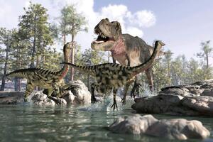 DIMEX | Vliesové fototapety na stenu T-Rex v akcii MS-5-0469 | 375 x 250 cm | zelená, modrá, šedá
