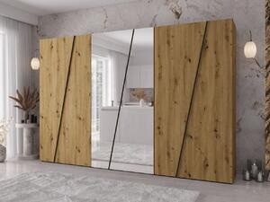 Mirjan24 Skriňa so zrkadlom Grelipt 2L 300 cm, Farby: dub artisan / dub artisan + čierna 5903211532320