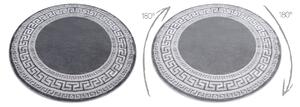 Moderný MEFE koberec okrúhly 2813 vzor rámu, Grécky kľúč - Štrukturálny, dve vrstvy rúna sivá