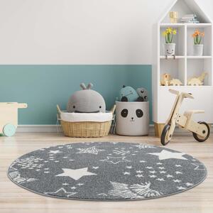 Dekorstudio ANIME kruhový detský koberec - sivé hviezdy 9387 Priemer koberca: 120cm