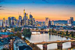 DIMEX | Vliesové fototapety na stenu Frankfurt, Nemecko MS-5-1220 | 375 x 250 cm | modrá, žltá, oranžová, šedá