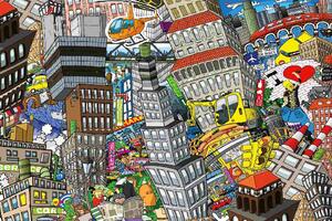 DIMEX | Vliesové fototapety na stenu Mesto Cartoon MS-5-1413 | 375 x 250 cm | červená, žltá, šedá