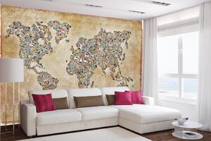 Samolepiaca vliesová fototapeta Koláž s mapou sveta 375 x 250 cm