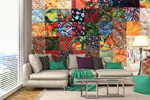 Samolepiaca vliesová fototapeta Kvetinový patchwork 375 x 250 cm