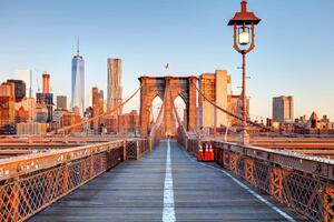 DIMEX | Vliesové fototapety na stenu Brooklyn Brigde s Manhattanom MS-5-2968 | 375 x 250 cm | modrá, červená, hnedá, šedá
