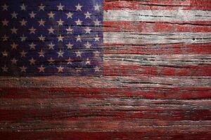 DIMEX | Vliesové fototapety na stenu Vlajka USA na dreve MS-5-3016 | 375 x 250 cm | modrá, červená, biela
