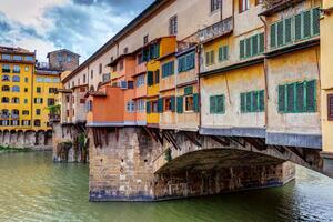 DIMEX | Vliesové fototapety na stenu Ponte Vecchio, Florencia MS-5-1189 | 375 x 250 cm | zelená, vicefarebná, béžová, žltá, oranžová