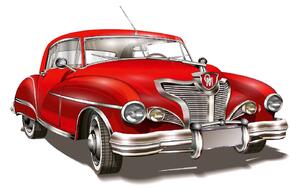 DIMEX | Vliesové fototapety na stenu Červený retro automobil II. MS-5-2200 | 375 x 250 cm | červená, metalická, šedá