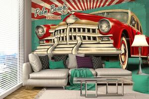 Samolepiaca vliesová fototapeta Palm Beach retro plagát 375 x 250 cm
