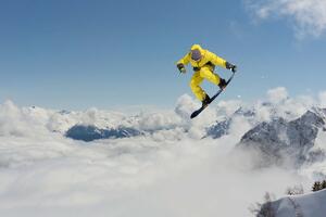 DIMEX | Vliesové fototapety na stenu Skákanie snowboardistov MS-5-1574 | 375 x 250 cm | modrá, biela, čierna, žltá