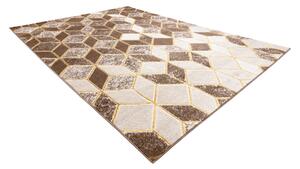 Moderný MEFE koberec B400 vzor kocka, geometrický 3D - Štrukturálny, dve vrstvy rúna tmavo-béžová