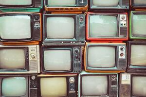 DIMEX | Vliesové fototapety na stenu Retro televízory MS-5-2137 | 375 x 250 cm | červená, čierna, oranžová, šedá