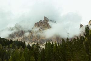 DIMEX | Vliesové fototapety na stenu Hmla v dolomitoch MS-5-1639 | 375 x 250 cm | zelená, hnedá, šedá