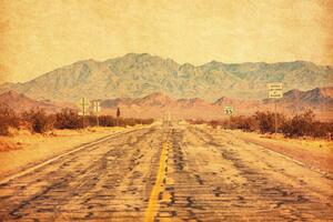 DIMEX | Vliesové fototapety na stenu Route 66 v púšti Mojave MS-5-2858 | 375 x 250 cm | žltá, hnedá, šedá
