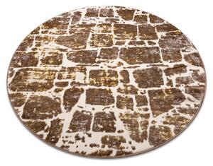 Moderný MEFE okrúhly koberec 6184 Dlažba tehla - Štrukturálny, dve vrstvy rúna tmavo-béžová