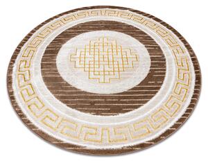 Moderný MEFE okrúhly koberec 9096 vzor rámu, Grécky kľúč - Štrukturálny, dve vrstvy rúna béžová / hnedá