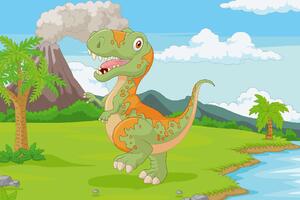 DIMEX | Vliesové fototapety na stenu Tyranosaurus v džungli MS-5-1465 | 375 x 250 cm | zelená, modrá, oranžová, hnedá