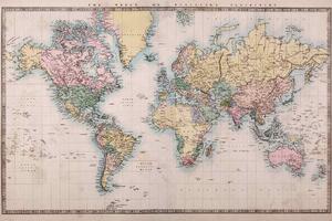 DIMEX | Vliesové fototapety na stenu Stará farebná mapa MS-5-1529 | 375 x 250 cm | biela, béžová, žltá, ružová