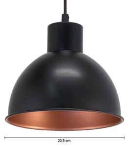 Čierna závesná lampa Andrin vo vnútri medená