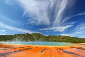 DIMEX | Vliesové fototapety na stenu Grand Prismatic Spring MS-5-3036 | 375 x 250 cm | zelená, modrá, oranžová