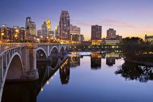 DIMEX | Vliesové fototapety na stenu Centrum Minneapolis MS-5-0682 | 375 x 250 cm | modrá, žltá, šedá