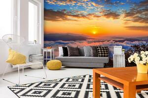 Samolepiaca vliesová fototapeta Západ slnka na horami 375 x 250 cm