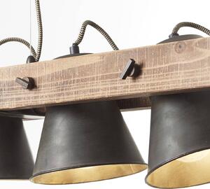 Závesná lampa Plow 5-pl., čierne/drevo tmavé