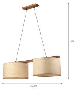 Závesný luster na lanku AIDA 2xE27/15W/230V, priemer 35 cm, dub/rafia