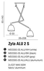 Industriálny luster Zyta 2S hliníkové – Sivá