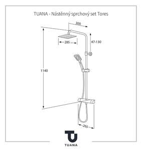 TUANA - Nástenný sprchový set Tores - čierna matná - 114 cm