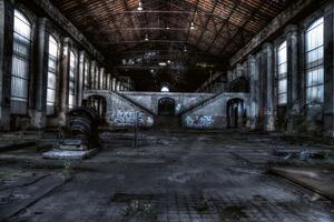 DIMEX | Vliesové fototapety na stenu Schodisko v továrenskej hale MS-5-0875 | 375 x 250 cm | hnedá, šedá